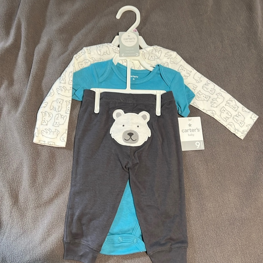 Carters Boys 3 Piece Polar Bear Theme Set Size 9M